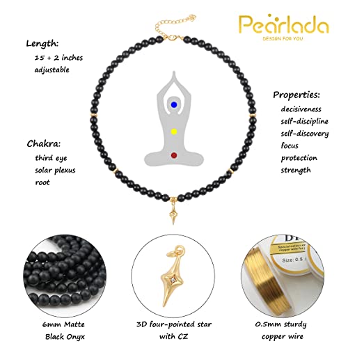 PEARLADA Black Beaded Choker Necklace for Women, Chakra Black Onyx Necklace, 18k Gold Star Charm Pendant Necklace - Image 4