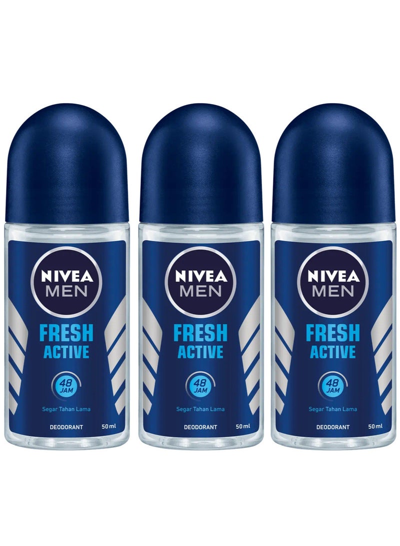 نيفيا 3 عبوات من مضاد للتعرق رول اون فريش اكتيف للرجال من نيفيا برائحة منعشة 50 مل - Image 1
