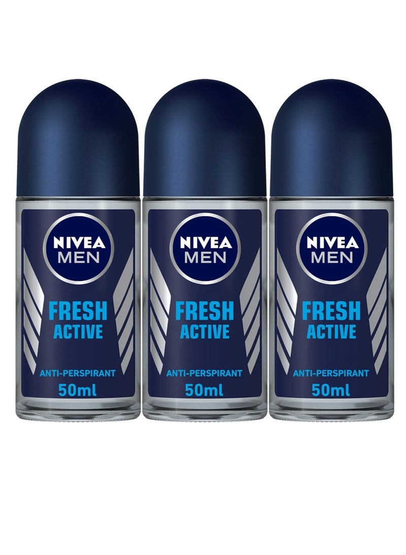 نيفيا 3 عبوات من مضاد للتعرق رول اون فريش اكتيف للرجال من نيفيا برائحة منعشة 50 مل - Image 2