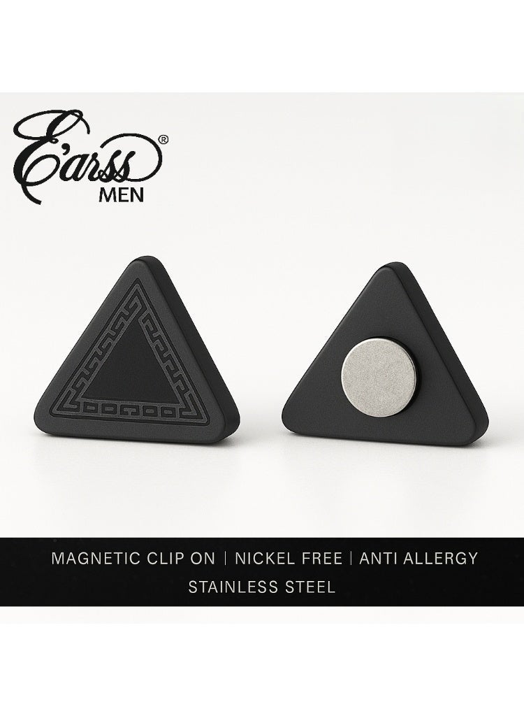 Earss Men's Triangle Magnetic Studs | Matte Black Stainless Steel Clip-On Studs | Strong Magnet | No Piercing | Anti-Allergy Nickel-Free | Premium USA Design | Stylish Men’s Accessory - Image 4