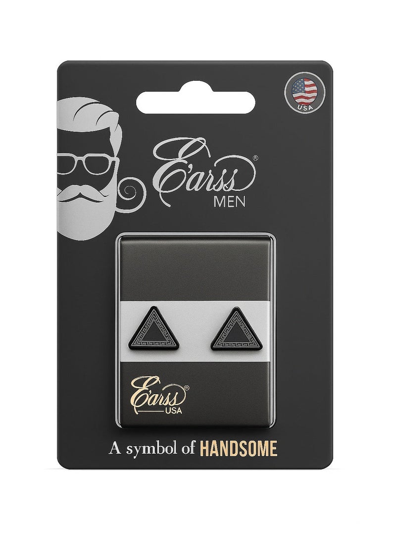 Earss Men's Triangle Magnetic Studs | Matte Black Stainless Steel Clip-On Studs | Strong Magnet | No Piercing | Anti-Allergy Nickel-Free | Premium USA Design | Stylish Men’s Accessory - Image 2