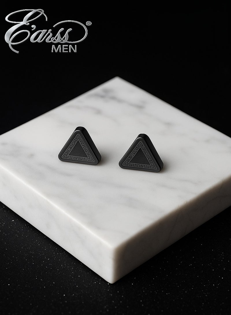 Earss Men's Triangle Magnetic Studs | Matte Black Stainless Steel Clip-On Studs | Strong Magnet | No Piercing | Anti-Allergy Nickel-Free | Premium USA Design | Stylish Men’s Accessory - Image 3