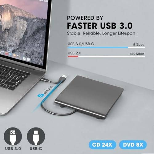 ROOFULL External CD DVD +/-RW Drive for Laptop Mac, USB 3.0 & USB-C CD DVD Disc Reader Writer Burner CD-ROM Portable DVD Player with Carrying Case for Windows 11/10 PC MacBook Pro Linux Computer - Image 3