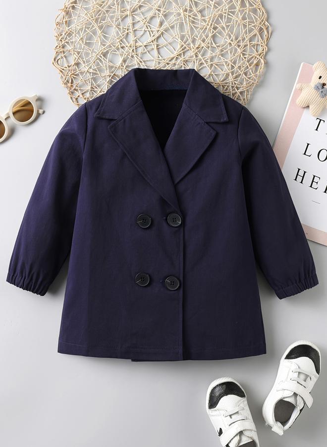Take Two Boys Dark Blue Cotton Double-Breasted Coat - Image 1