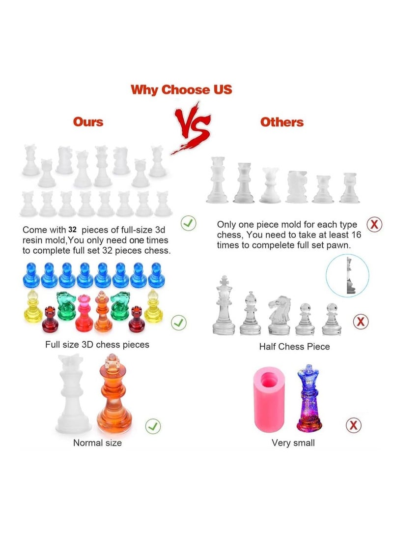 SYOSI 32 Pieces Resin Chess Set Mold with Chess Board Silicone Resin Molds, 3D Silicone Chess Resin Mold, Chess Crystal Epoxy Casting Molds for DIY Crafts Making, Birthday Gift, Family Party - Image 2