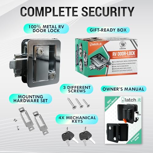 LATCH.IT Chrome RV Door Latch | 2 Keyed Alike RV Door Locks for Travel Trailers | 100% Metal Camper Door Lock w/ 4 Keys | Easy-to-Install & Fits Most! - Image 3