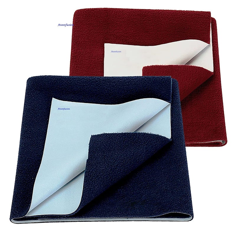 ATOOTFUSION Instadry Anti-Piling Fleece Extra Absorbent Quick Dry Sheet for Baby, Baby Bed Protector, Waterproof Baby Sheet, Small Size 50x70cm, Pack of 2, Maroon & Navy Blue, Microfleece - Image 1