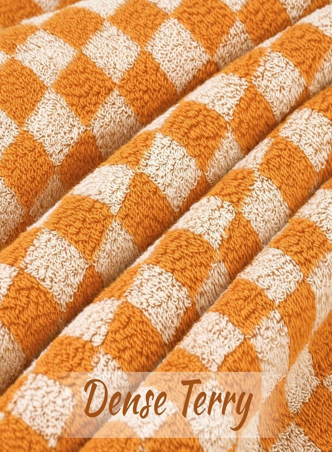 Jacquotha Orange Shower Towels for Bathroom Set of 2, Cotton Bath Towel Drying Body Hand Face Luxury 480 GSM Medium Thickness (Checkered), Fall Decor - Image 3