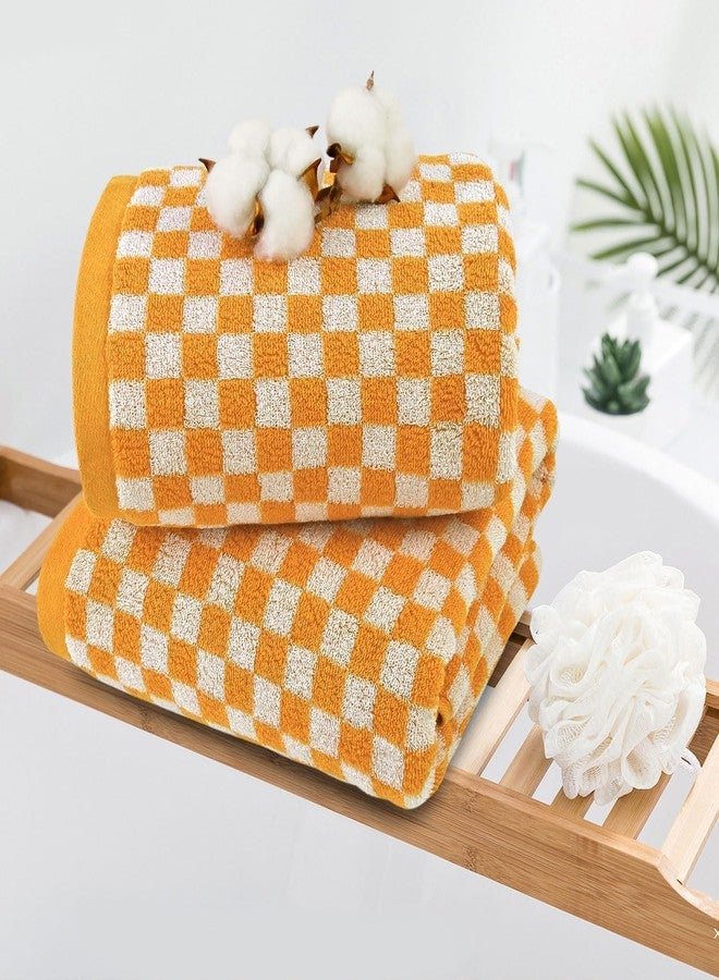 Jacquotha Orange Shower Towels for Bathroom Set of 2, Cotton Bath Towel Drying Body Hand Face Luxury 480 GSM Medium Thickness (Checkered), Fall Decor - Image 4