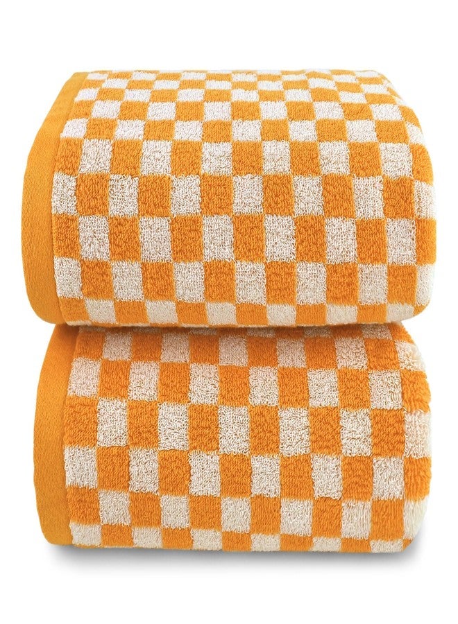 Jacquotha Orange Shower Towels for Bathroom Set of 2, Cotton Bath Towel Drying Body Hand Face Luxury 480 GSM Medium Thickness (Checkered), Fall Decor - Image 1