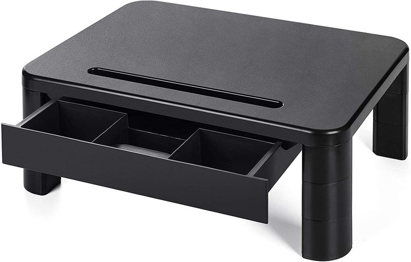 LORYERGO Monitor Stand with Drawer, Height-Adjustable Screen Stand with Mobile Phone Holder, Laptop Stand, Desk Organiser with Extendable Drawer, Office Supplies for Computer, PC, Printer, iMac - Image 1