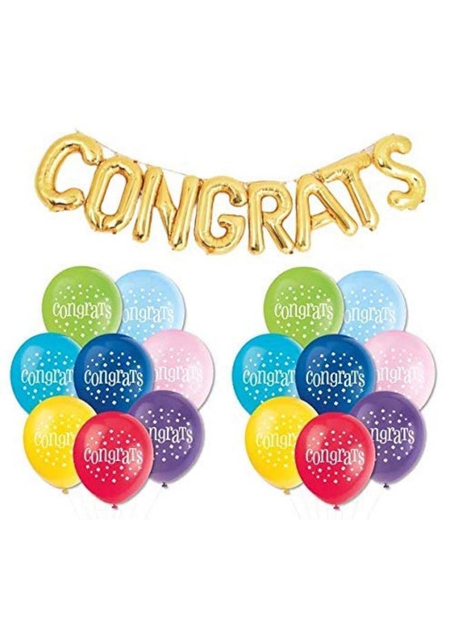 هونج كونج بالونز بالونات HK Balloons الذهبية لتزيين حفلات التهنئة، بالونات من رقائق معدنية مع بالونات تهنئة مطبوعة للزينة (مجموعة بالونات تهنئة) | 31 قطعة  - Image 1