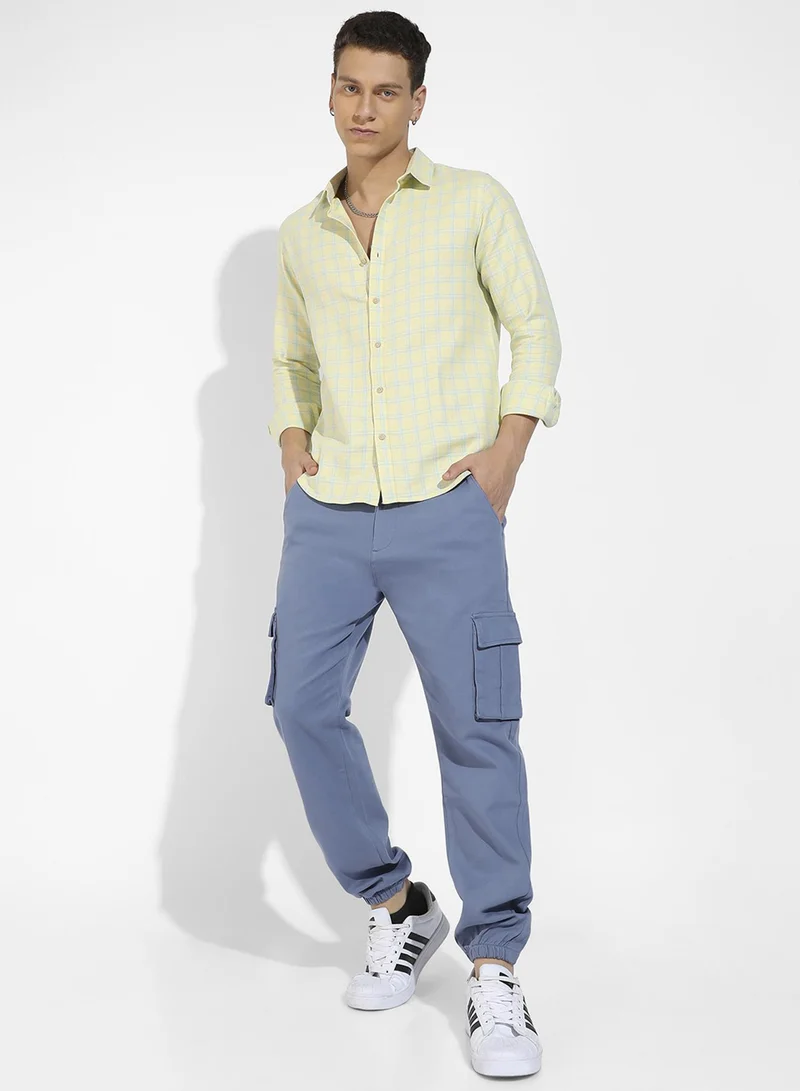 كامبوس سوترا Men's Lemon Yellow Tartan Plaid Shirt