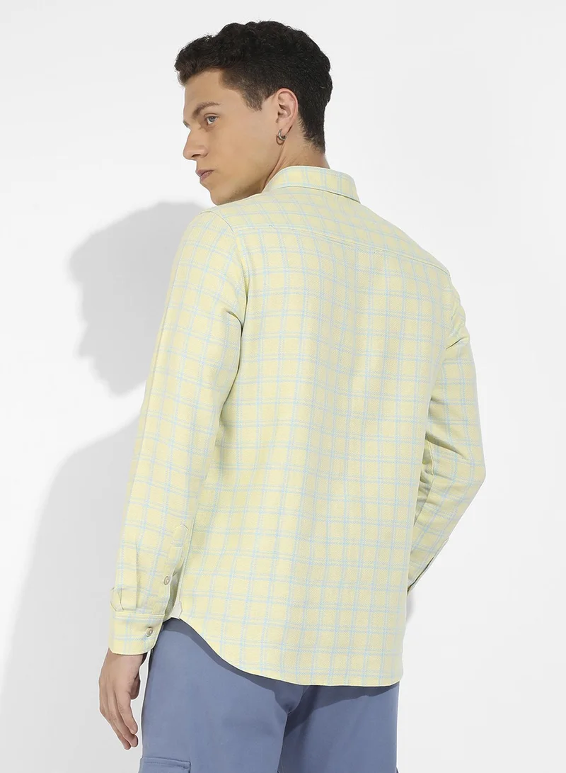 كامبوس سوترا Men's Lemon Yellow Tartan Plaid Shirt