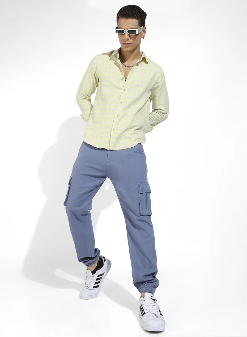 كامبوس سوترا Men's Lemon Yellow Tartan Plaid Shirt