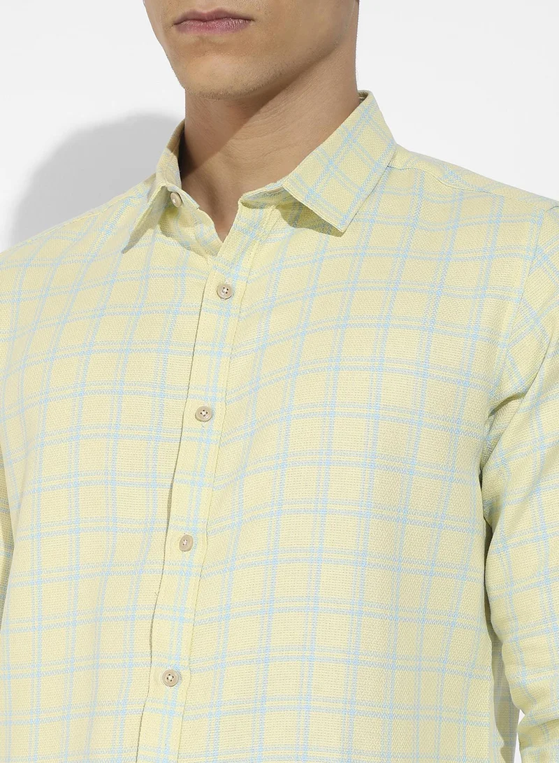 كامبوس سوترا Men's Lemon Yellow Tartan Plaid Shirt