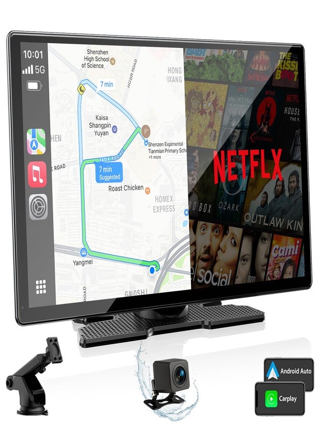 Volam 9‘’ Carplay Screen with Netflix YouTube and 1080P Backup Camera Upgraded Wireless Android Auto Screen Portable Video Streaming AI Box Built-in Apps Voice Control Car GPS for iOS 10+ Android 11+ - Image 1