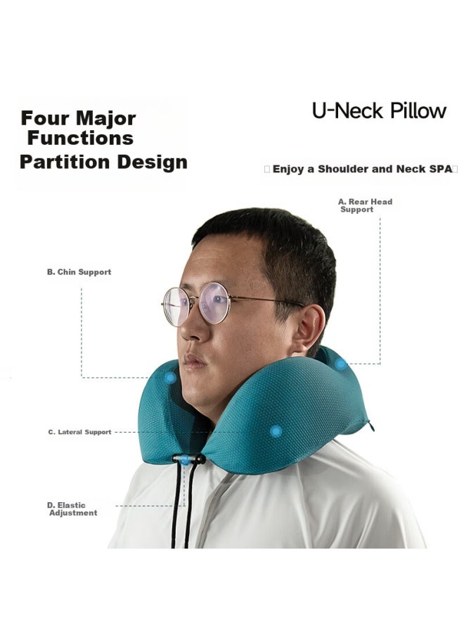 Foojo Memory Foam Portable U-shaped Pillow All Seasons Breathable Headrest Travel Pillow Office Car Airplane Pillow Blue - Image 2