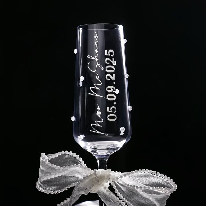 Personalized Wedding Champagne Flutes Pink Pearl And Ribbon Crystal Glass Bridesmaid Gifts Bridal Toast Glass Wedding Day Gifts Style 10 - Image 3