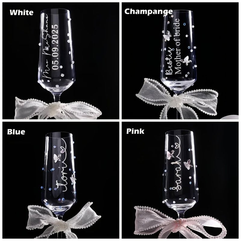 Personalized Wedding Champagne Flutes Pink Pearl And Ribbon Crystal Glass Bridesmaid Gifts Bridal Toast Glass Wedding Day Gifts Style 10 - Image 4