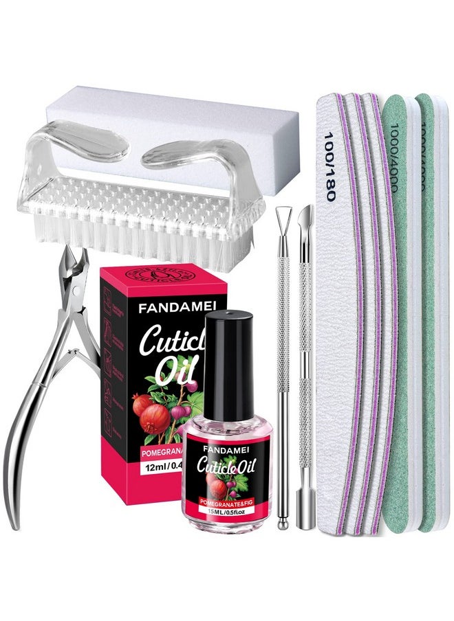 FANDAMEI Nail Files And Buffers Kit Cuticle Remover Kit With Nail File Buffer Buffer Block Cuticle Nipper Pusher & Peeler. Nail Cuticle Oil Pomegranate For Nail Care  - Image 1