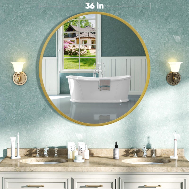 NEWBULIG Gold Round Wall Mirror 36 Inch, Bathroom Mirrors for Over Sink, Wall Decor for Bathroom, Entryway, Bedroom, Vanity - Image 2