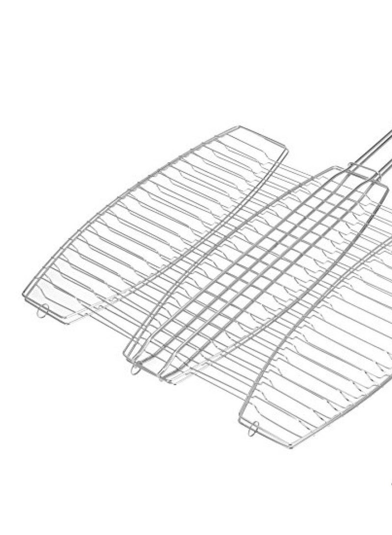 PAMEER Stainless Steel Barbecue Grill Basket with Wooden Handle, Large Folding BBQ Grill for Fish & Vegetables, Lockable Grate, Portable BBQ Grilling Basket, 160in x 16in - Image 2