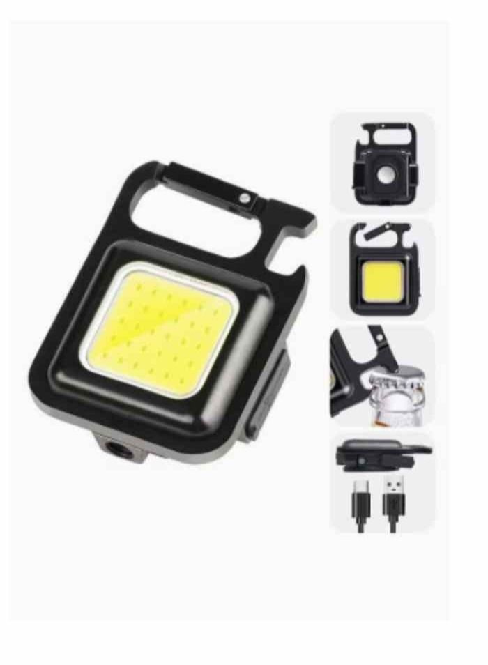 COB Small Flashlights, 800Lumens Bright Rechargeable Keychain Mini Flashlight 4 Light Modes Portable Pocket Light with Folding Bracket Bottle Opener and Magnet Base  - Image 1