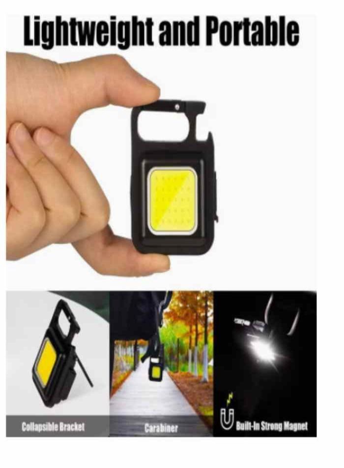 COB Small Flashlights, 800Lumens Bright Rechargeable Keychain Mini Flashlight 4 Light Modes Portable Pocket Light with Folding Bracket Bottle Opener and Magnet Base  - Image 4