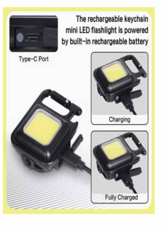 COB Small Flashlights, 800Lumens Bright Rechargeable Keychain Mini Flashlight 4 Light Modes Portable Pocket Light with Folding Bracket Bottle Opener and Magnet Base  - Image 3