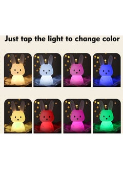 WAOKN Night Light for Kids, Cute Bunny Night Light Gifts for Kids Room Nursery Baby Bedroom Toddler Teen Girls Kawaii Room Decor, Rechargeable Silicone Bunny Cute Lamp with 3 Hours Timer&7 Colors  - Image 3