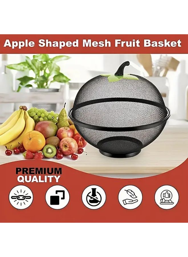 Heavy Duty Metal Fruit Basket With Mesh Lid Large Round Storage Container Ventilation Holes Hanging Hook Rust Resistant Black Kitchen Organizer - Image 3