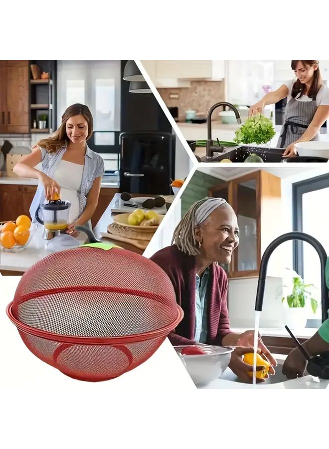 Heavy Duty Metal Fruit Basket With Mesh Lid Large Round Storage Container Ventilation Holes Hanging Hook Rust Resistant Black Kitchen Organizer - Image 5