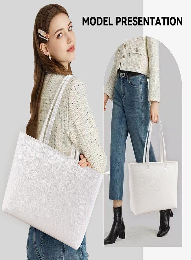 KALIDI FANCY FOREST Tote Bag Zipper Faux Leather Shoulder Bag Large Purses for Women Casual Handbag Work Dating College, White - Image 2