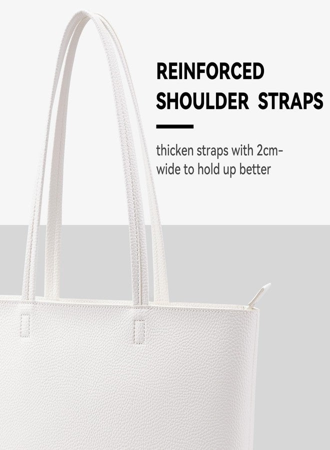 KALIDI FANCY FOREST Tote Bag Zipper Faux Leather Shoulder Bag Large Purses for Women Casual Handbag Work Dating College, White - Image 5