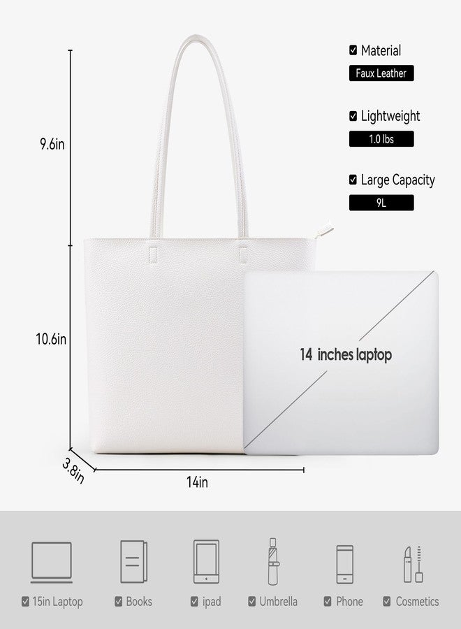 KALIDI FANCY FOREST Tote Bag Zipper Faux Leather Shoulder Bag Large Purses for Women Casual Handbag Work Dating College, White - Image 4