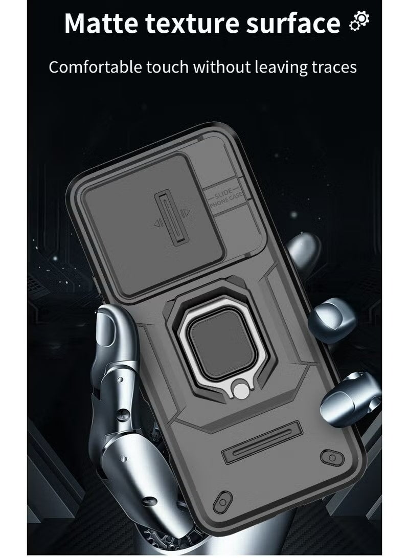 X-level Slide Camera Case for Honor 400 Lite 5G Case Cover Protection, Kickstand with Built-in 360° Rotate Magnetic Ring Stand Shockproof Protective Armor Cover Black - Image 4