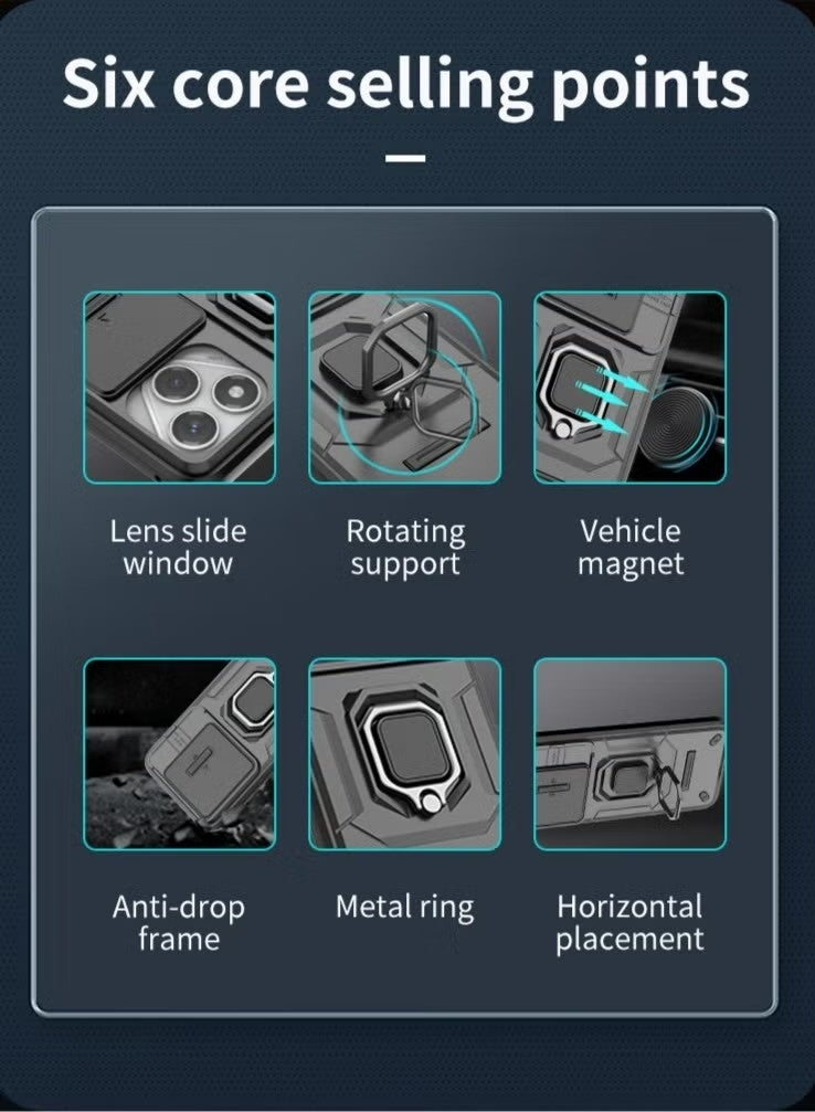 X-level Slide Camera Case for Honor 400 Lite 5G Case Cover Protection, Kickstand with Built-in 360° Rotate Magnetic Ring Stand Shockproof Protective Armor Cover Black - Image 3