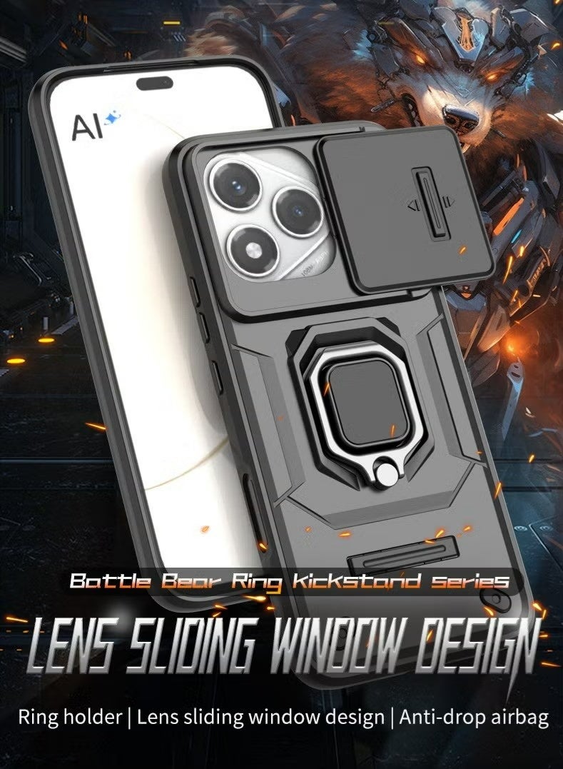 X-level Slide Camera Case for Honor 400 Lite 5G Case Cover Protection, Kickstand with Built-in 360° Rotate Magnetic Ring Stand Shockproof Protective Armor Cover Black - Image 2