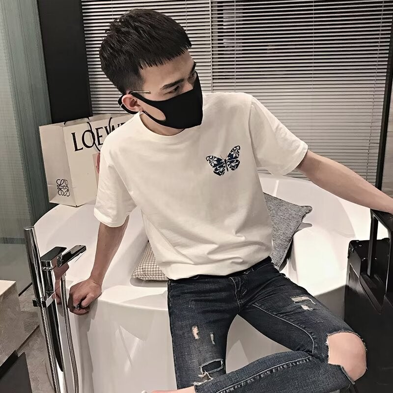 Trendy Brand Summer Short-Sleeved Men'S T-Shirt Arrival Korean Printed Fashion T-Shirt Men'S Trendy Loose Half-Sleeved Top - Image 1