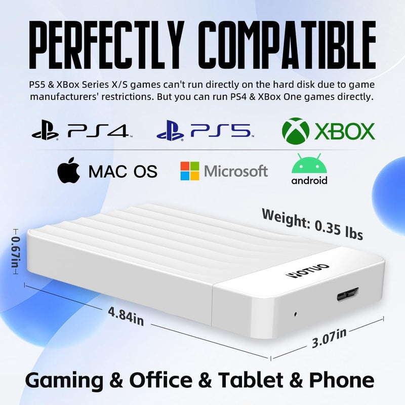 YOTUO Portable External Hard Drive Storage Expansion Mobile HDD USB 3.0 for PC, Mac, Desktop, Laptop, PS4, PS5, Xbox One X/S, Xbox 360, Xbox Series X/S, Office & Game (White, 1TB) - Image 3