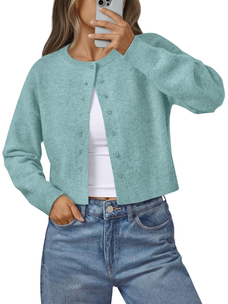 LILLUSORY Womens Cropped Cardigan Sweaters Lightweight Fall Crop Cotton Knit Y2k Outfits Fashion Button Up Clothes Light Green S - Image 1
