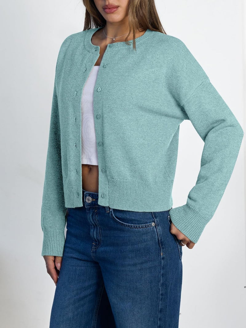LILLUSORY Womens Cropped Cardigan Sweaters Lightweight Fall Crop Cotton Knit Y2k Outfits Fashion Button Up Clothes Light Green S - Image 3