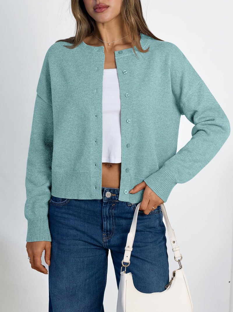 LILLUSORY Womens Cropped Cardigan Sweaters Lightweight Fall Crop Cotton Knit Y2k Outfits Fashion Button Up Clothes Light Green S - Image 2
