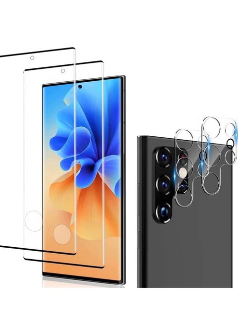 2+2 Pack Galaxy S22 Ultra Screen Protector with Camera Lens Protector, HD Tempered Glass Film Support Fingerprint Unlock, 3D Curved, Anti Scratch, Bubble Free