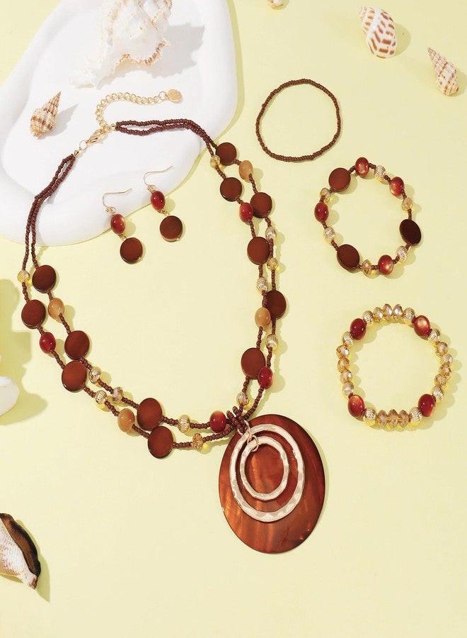 Coiris Shell Necklace Jewelry Sets for Women Boho Chunky Costume Orange Blue Multi Beaded Pendant Handmade Jewelry Sets for Women - Image 5