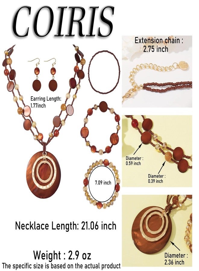 Coiris Shell Necklace Jewelry Sets for Women Boho Chunky Costume Orange Blue Multi Beaded Pendant Handmade Jewelry Sets for Women - Image 4