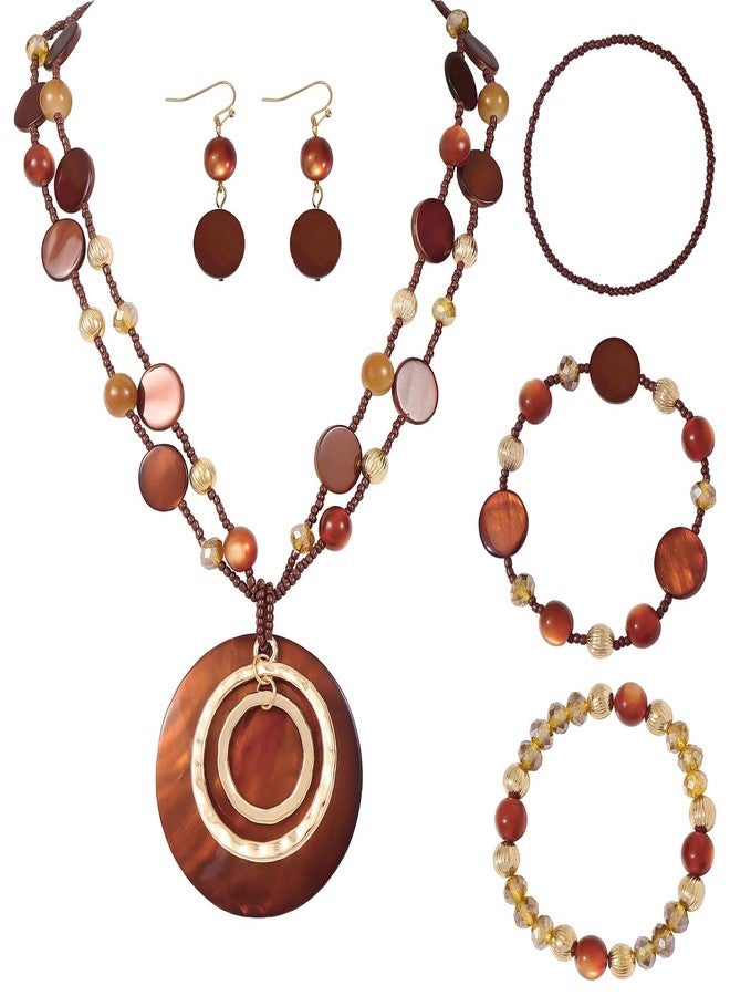 Coiris Shell Necklace Jewelry Sets for Women Boho Chunky Costume Orange Blue Multi Beaded Pendant Handmade Jewelry Sets for Women - Image 1