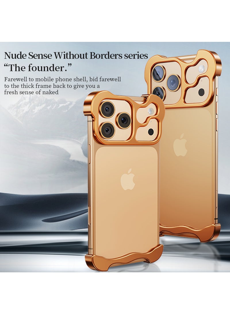 Adando Metal Corner Pad for Iphone 17 Pro Max, Anti Fall Phone Case for iPhone 17 Pro Max, Special Shape Frameless Slim, Design with Lens Protective Phone Case (Orange) - Image 2