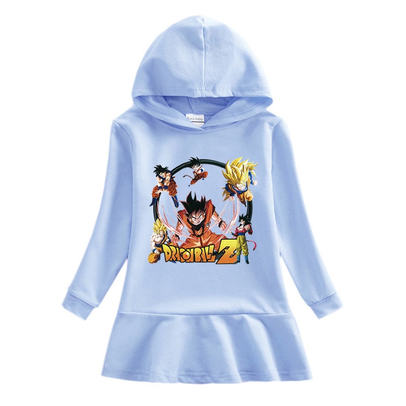 Dragon Ball Girls' Hooded Sweater Dress Cartoon Baby Cotton Casual Artistic Skirt - Image 2